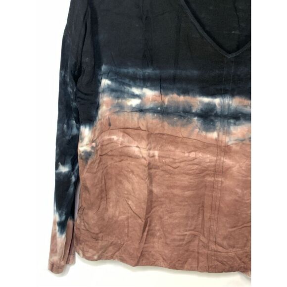 Versona Women's Tie-Dye Pullover V-Neck Long Sleeve Top Black Brown Size Medium - Picture 4 of 8